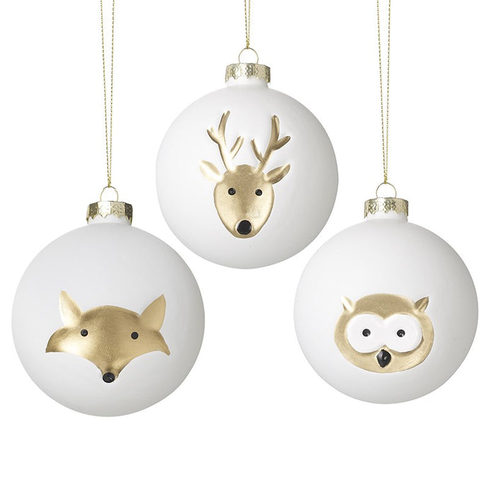White & Gold Glass Animal Baubles