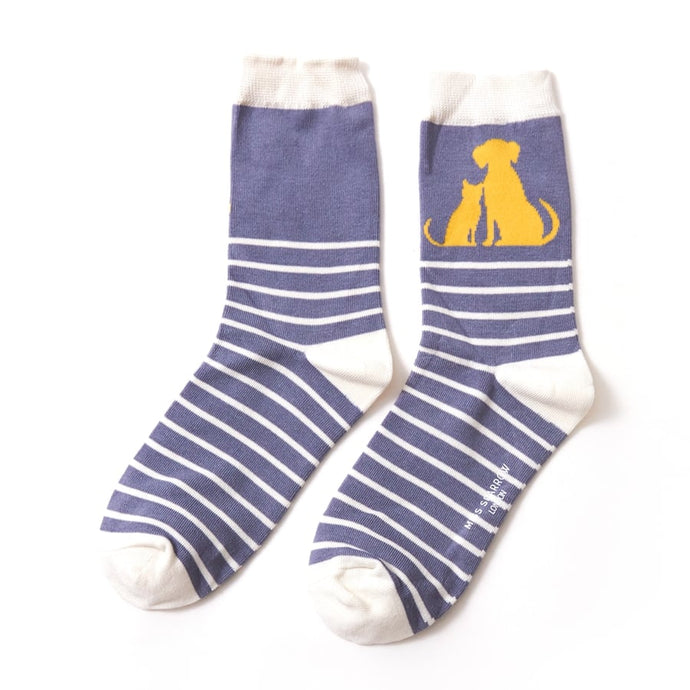 Cat & Dog Stripe Socks Denim