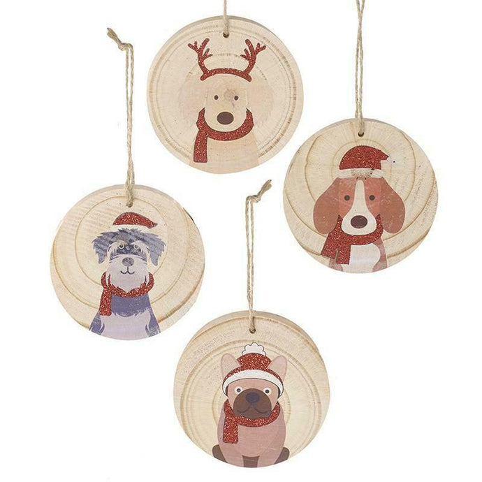 Cute Wooden Christmas Dog Disc Hanging Decorations