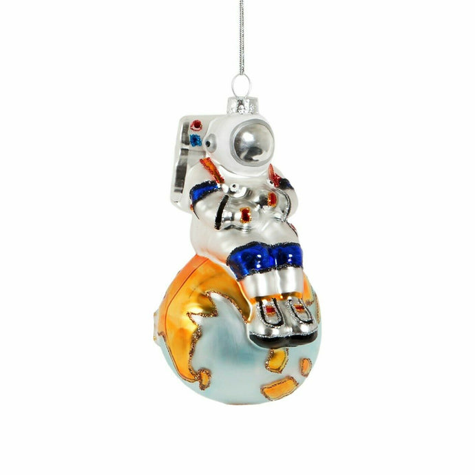 Beautiful Glass Spaceman Sitting On The Earth Christmas Decoration