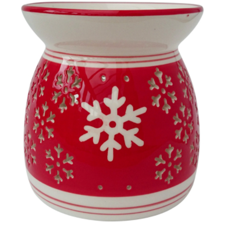 Christmassy Snowflake Christmas Red and White Ceramic Tealight Wax Burner