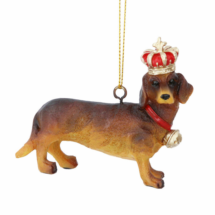 Beautiful Hanging Decoration Dachshund Sausage Dog with Gold Crown