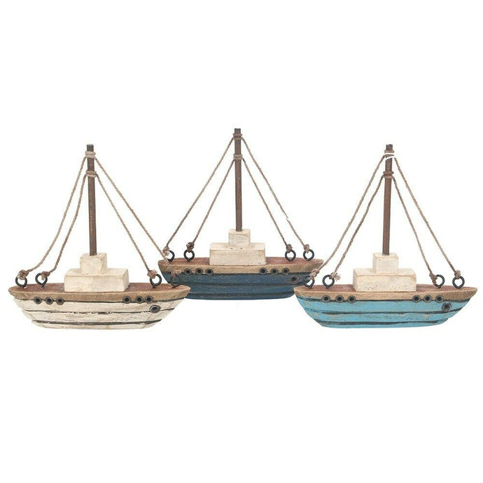 Set of 3 wooden sail boats
