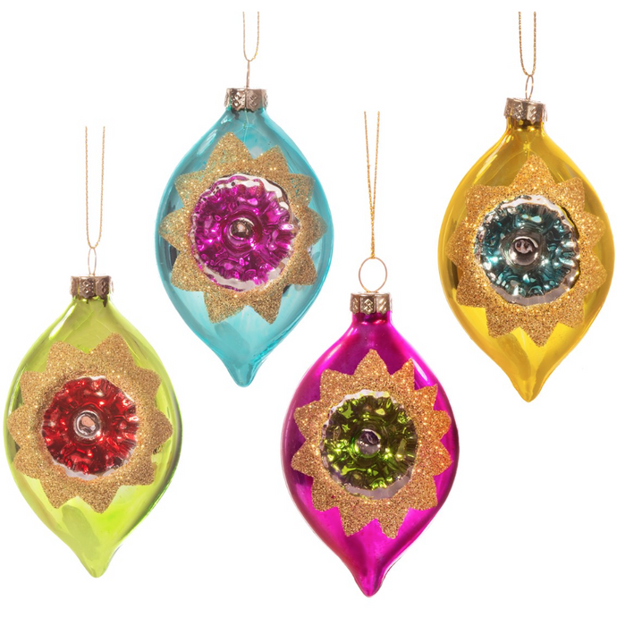 Gorgeous 4 Vintage Retro Glass Shatterproof Baubles Christmas Tree Decorations