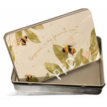 Load image into Gallery viewer, Wax Melt Tin Storage, Bees, Happiness is my favourite scent,
