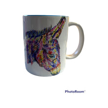 Load image into Gallery viewer, Donkey Mug, rainbow design, ideal secret Santa, Christmas gift for donkey lover, coaster can be added

