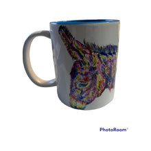 Load image into Gallery viewer, Donkey Mug, rainbow design, ideal secret Santa, Christmas gift for donkey lover, coaster can be added
